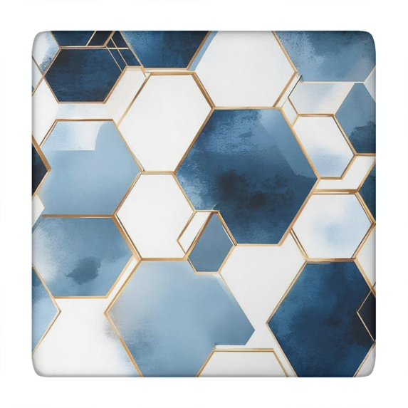 Blue White Gold Hexagon Marble Pattern Square Fitted Tablecloth with Elastic Edge,Square Table Cover,Washable Elastic Table Cover for Home Kitchen Party Decor 34"x34"