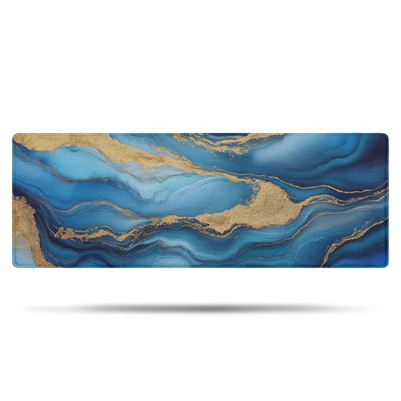 Blue White Gold Marble Pattern Bathroom Rugs Mat,Non Slip Microfiber Bathroom Rug,Rubber Backing,Soft Bathroom Mats for Bathroom Floor,Tub and Shower,47x17in(120x43cm)