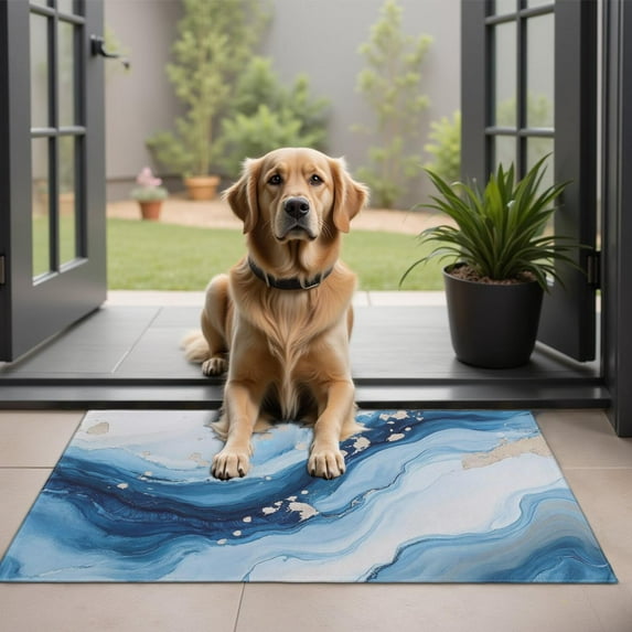 Blue White Gold Marble Pattern Door Rugs,Washable Non Slip Door Mats Indoor,Decorative Door Mats,Entry Mat Indoor for Entrance,Bedroom,Kitchen,Bathroom,20"x32"