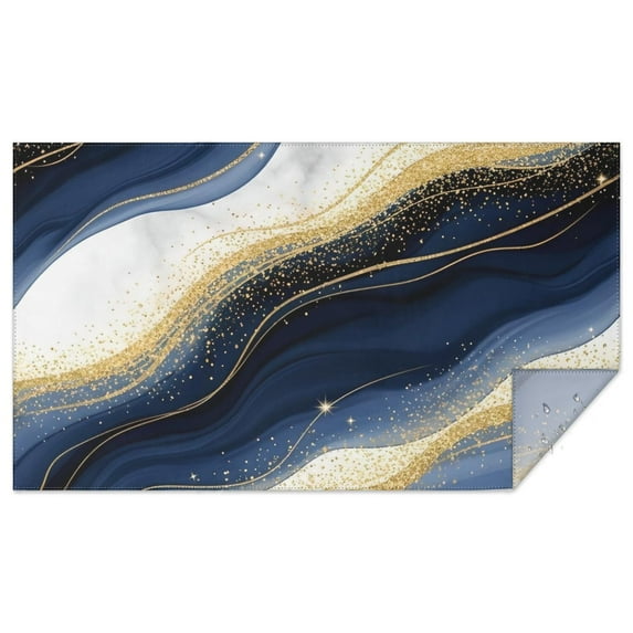 Blue White Gold Marble Pattern Rectangle Tablecloth 60"x102",Waterproof Polyester Rectangle Table Cloth, Wipeable Spillproof Polyester Tablecloth for Dining, Camping, Indoor and Outdoor