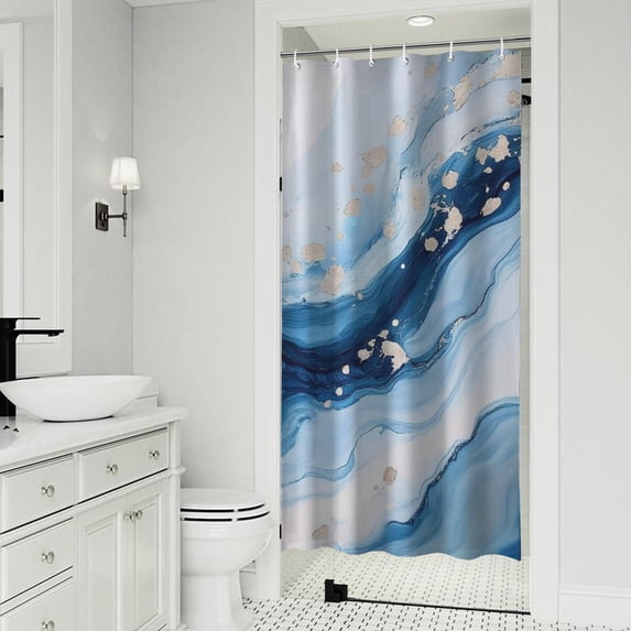 Blue White Gold Marble Pattern Shower Curtain 36"x72" ,Bathroom Decorative Shower Curtains Set with 12 Hooks,Modern Waterproof Washable Shower Curtain