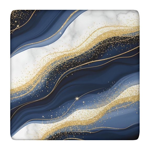 Blue White Gold Marble Pattern Square Fitted Tablecloth with Elastic Edge,Square Table Cover,Washable Elastic Table Cover for Home Kitchen Party Decor 36"x36"