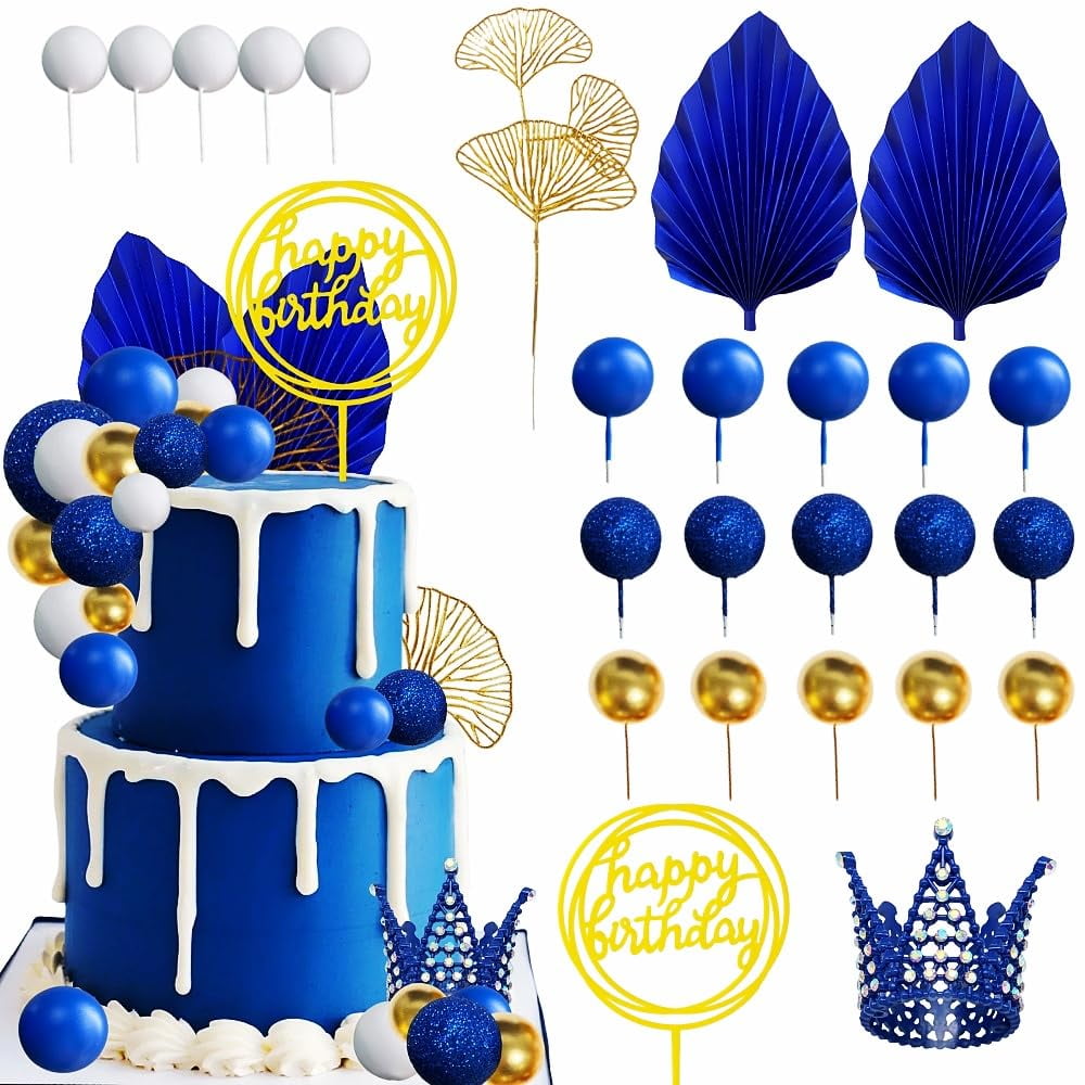 Blue White GoldTRDN Balls Cake Toppers Crown Cake Topper Boho Cake