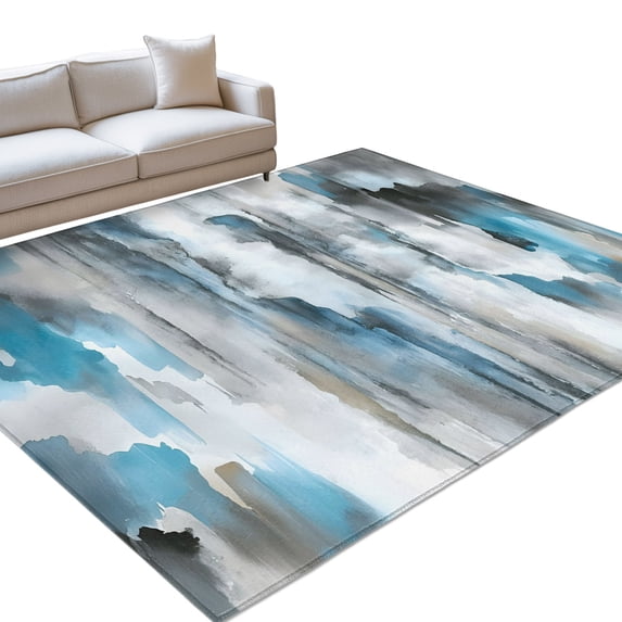 Blue White Gray Abstract Area Rugs 4x6ft Watercolor Gradient Modern ...