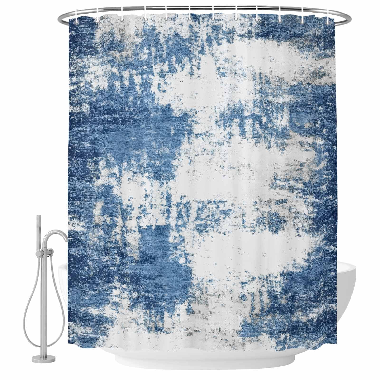 Blue White Gray Fabric Shower Curtain Abstract Style Washable Shower ...