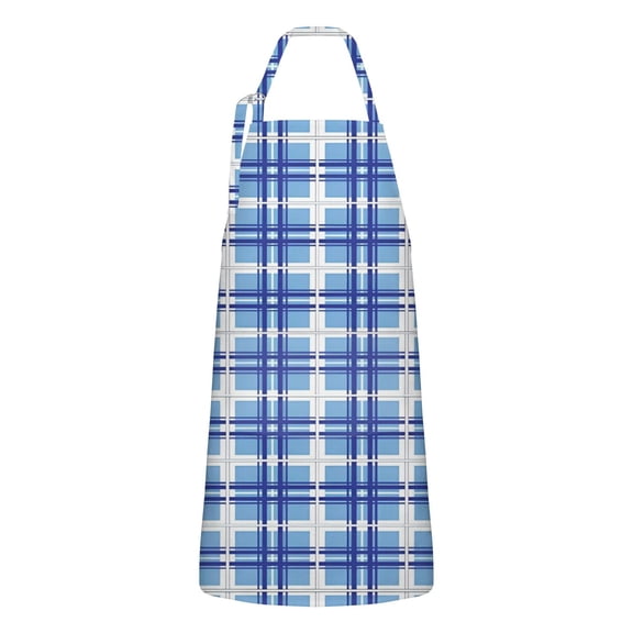 Blue and White Grid Pattern Apron-Garden Aprons for Women with Pockets-Cotton Linen Waterproof Kitchen Cooking Gardening Aprons Adjustable for Kitchen,Cooking,BBQ and Salon 33x27 Inch