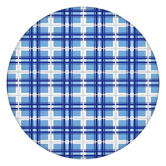 Blue and White Grid Pattern Round Fitted Tablecloth with Elastic Edge,Dining Table Cover Waterproof,Outdoor Round Tablecloth for Camping,Dining,Indoor and Outdoor