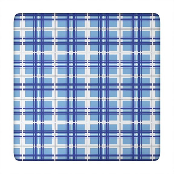 Blue and White Grid Pattern Square Fitted Tablecloth with Elastic Edge,Square Table Cover,Washable Elastic Table Cover for Home Kitchen Party Decor 34"x34"