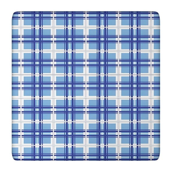 Blue and White Grid Pattern Square Fitted Tablecloth with Elastic Edge,Square Table Cover,Washable Elastic Table Cover for Home Kitchen Party Decor 36"x36"