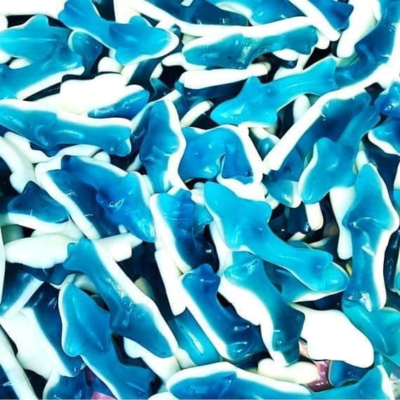Blue & White Gummy Foam Shark Sweets - Huge 2KG Bag - Fruit Flavour Gummy Sweets - Pick and Mix - Blue Sweet - Baby Shower - Gender Reveal