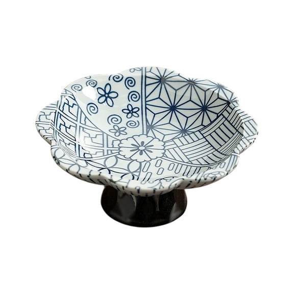 Blue & White Hand-Painted Ceramic Footed Tray - 5.9x5.9in Chinese Fruit Plate for Dim Sum/Tea Snacks, Decorative Table Centerpiece