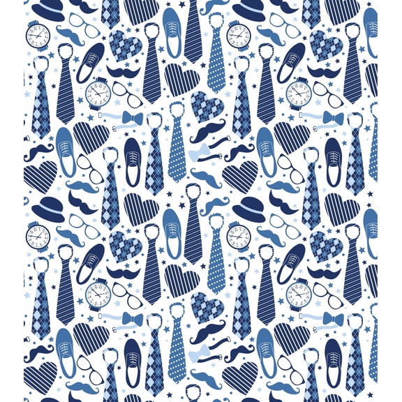 Blue & White Happy Fathers Day with Necktie, Bow tie, Glasses & Mustache Pattern Edible Image Cake Border Strips, by Tnct. (1 Count)