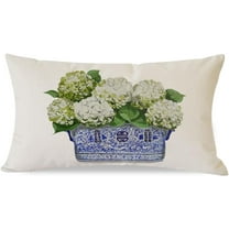 Blue and White Hydrangea Throw Pillow Covers 12x20 Inch Chinoiserie Ginger Jar Vintage Floral Outdoor Grand Millennial Decorations Lumbar Decorative Throw Pillows Cases for Home Couch Decor