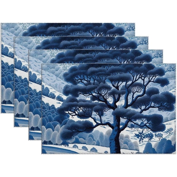 Blue and White Indigo Chinoiserie Placemats Set of 4 Easy to Clean Chinese Style Oriental Chinese Placemats Wipeable Maximalist Placemats for Kitchen Wedding Table Decoration 12x18 Inch