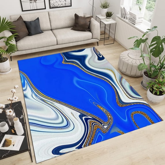 Blue And White Ink Art Area Rugs, 3D Marble Carpet, Porch Mat Fine Pile High Density Non-Slip Suitable For Living Room Bedroom Kitchen Restaurant Cafe 2x3ft