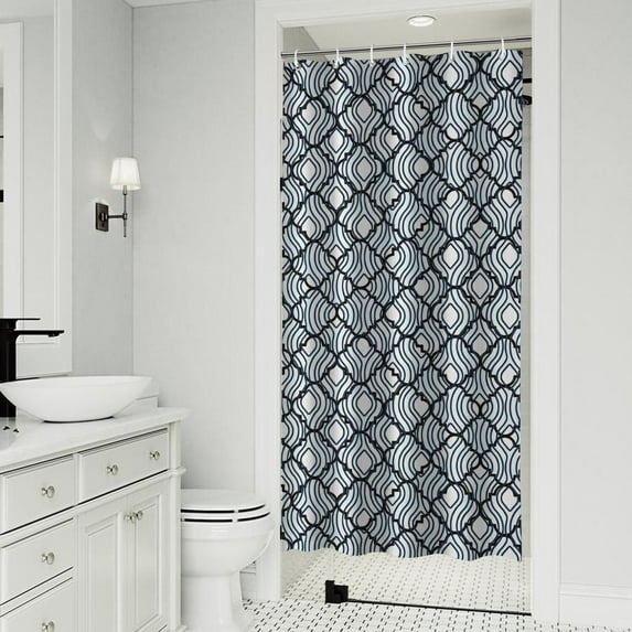 Blue and White Intricate Pattern Shower Curtain 36"x72" ,Bathroom Decorative Shower Curtains Set with 12 Hooks,Modern Waterproof Washable Shower Curtain
