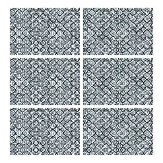 Blue and White Intricate Pattern Summer Placemats Table Placemats Set Of 6-Linen Kitchen Washable Placemats Table Mats 11.8"x17.7" Non-Slip Heat Resistant
