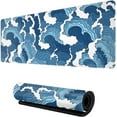 thumbnail image 1 of Blue and White Japanese Wave Mouse Pad - Large XXL Long Mousepad, Extended XL Desk Mat, Non-Slip Rubber Base, Stitched Edges, Ideal for Gaming, Office, 1 of 6