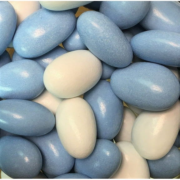 Blue & White Jordan Almonds by Its Delish, 10 LBS Bulk  Sugared Almond Nut with Sweet Hard Candy Coating - Bulk Wedding Favors, Bridal and Baby Showers, Party Buffets - USA Made, Vegan & Kosher