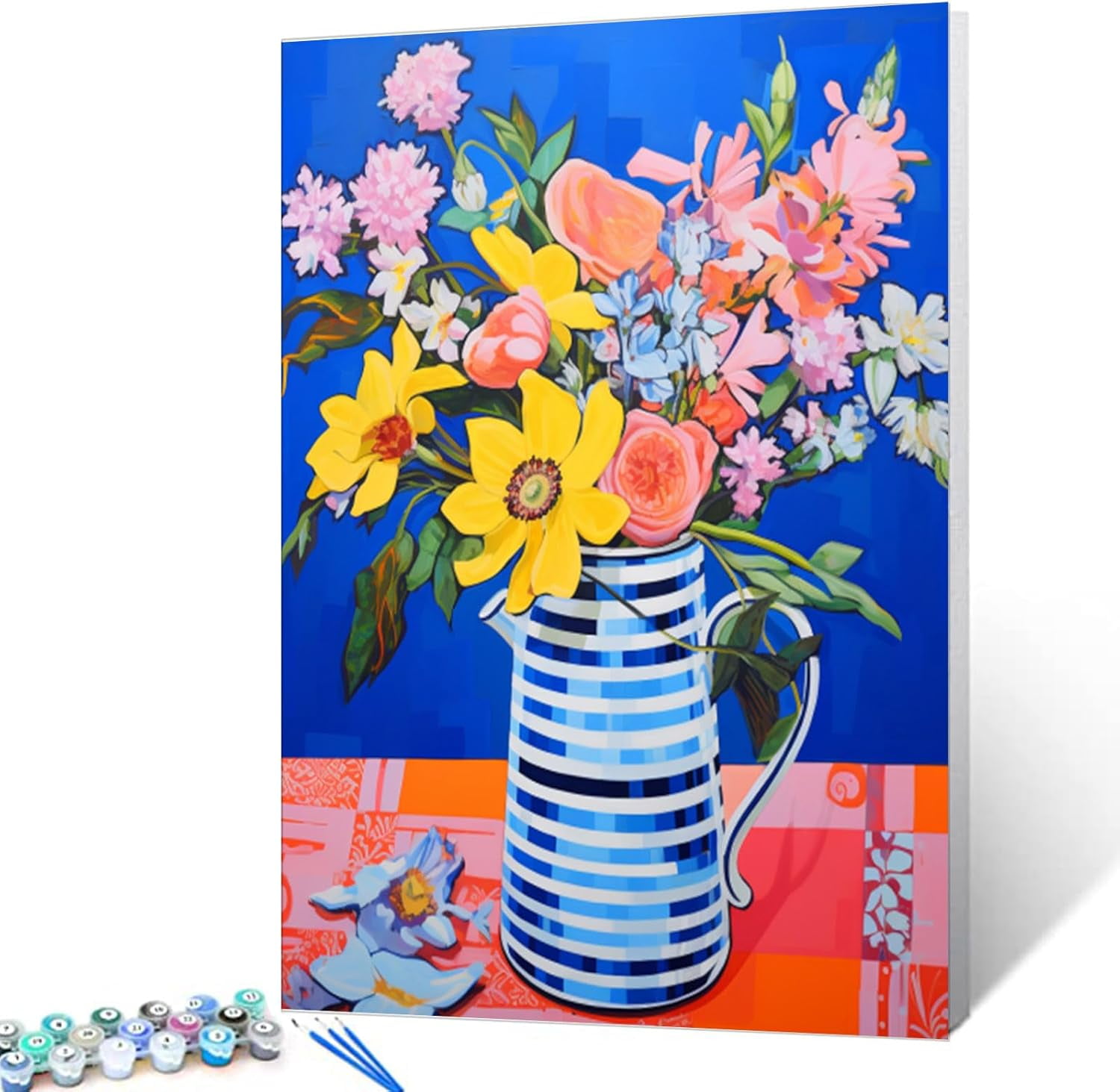 Paint By Numbers Kit - Cute Black Girl With Flowers, 16x20 Inch Canvas, Acrylic Paints & Brushes, DIY For Adults & Beginners