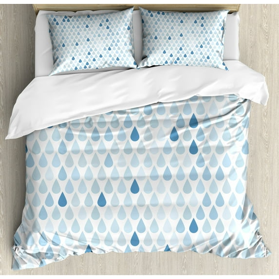Blue and White King Size Duvet Cover Set, Minimalist Rain Drops Motive inTones Tears of Earth Air Gravity Image Art, Decorative 3 Piece Bedding Set with 2 Pillow Shams, Pale Blue, by Ambesonne