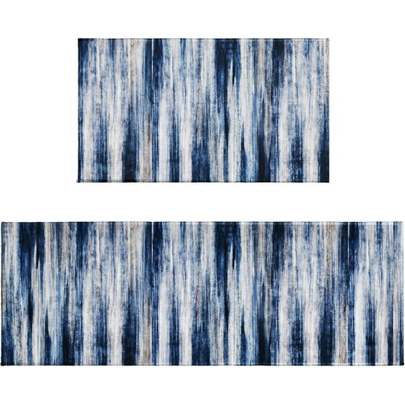 Blue and White Kitchen Rugs Sets of 2 Non Slip Washable Kitchen Mats for Floor Navy Abstract Kitchen Rug Floor Mat Carpet for Hallway, Laundry, Sink, Entryway, Bathroom