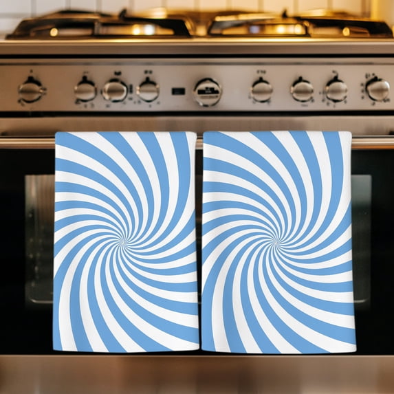 Blue White Kitchen Towels Set of 3, Farmhouse Striped Spiral Vortex Abstract Absorbent Dish Towels for Kitchen, Microfiber Hand Towel, Quick Drying Tea Towel for Cleaning Decorative Dishcloths