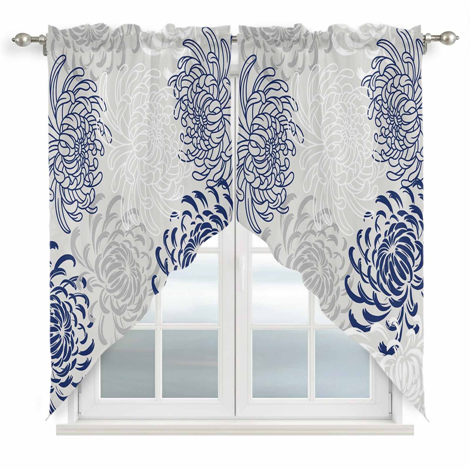 Blue White Kitchen Window Curtains, Swag Curtains Valance for Bedroom ...