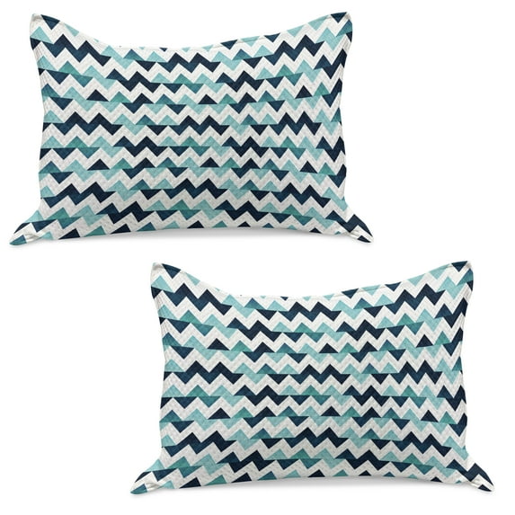 Blue and White Knitted Quilt Pillowcover Set of 2, Horizontal Zigzag Borders with Striped Design and Modern Look, Standard Queen Pillow Sham Bedroom, 30" x 20", Pale Blue Dark Blue, by Ambesonne
