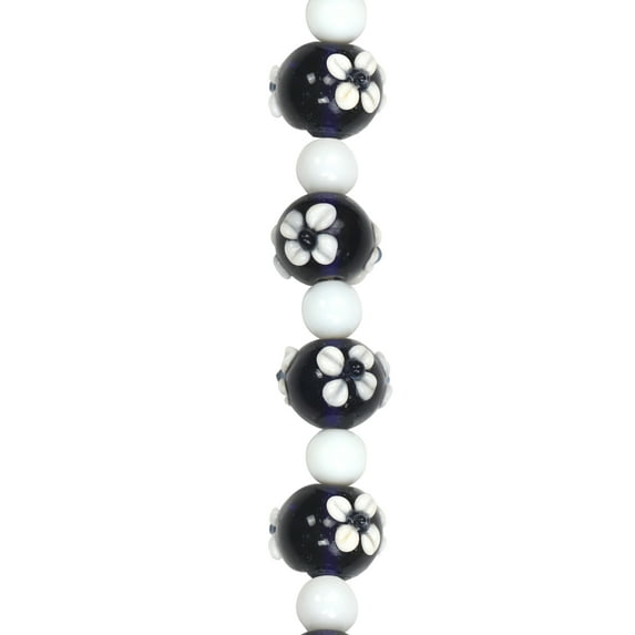Blue & White Lamp Work Glass Round Beads by Bead Landing 7 inch
