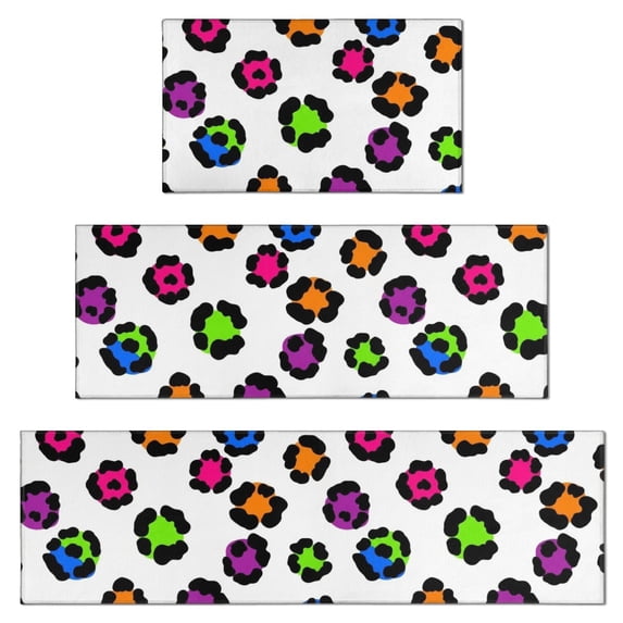 Blue and White Leopard Print Kitchen Rugs Set Of 3, Non Slip Washable Kitchen Runner Rugs, Decorative Floor Mats for Sink Laundry and Home Use, 17"x30" + 17"x47" + 17"x59"