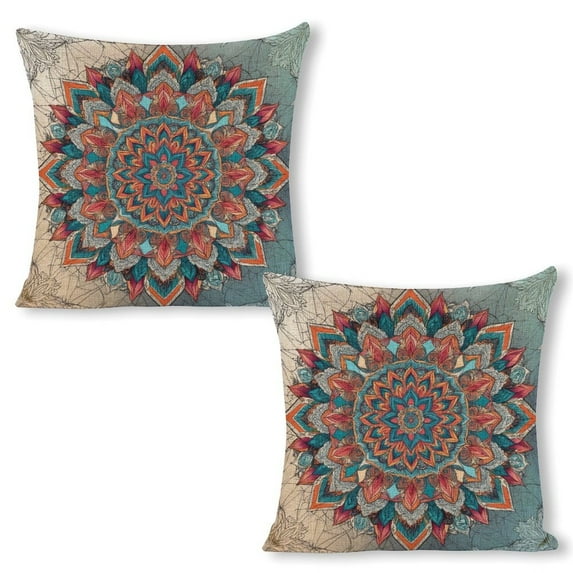 Blue and White Mandala Linen Throw Pillow Covers Boho Decorative Pillow Cases Cushion Case Couch Pillows Cover for Sofa Bedroom Living Room Car 18x18 inch Set of 2