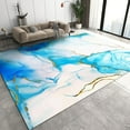 thumbnail image 1 of Blue White Marble Bedroom Rug, Irregular Graffiti with Gold-Plated Yellow Lines Non-Slip Mat, Area Rug Non-Shedding Soft Texture Apply to Farmhouse Bedroom Area 5x6ft, 1 of 6