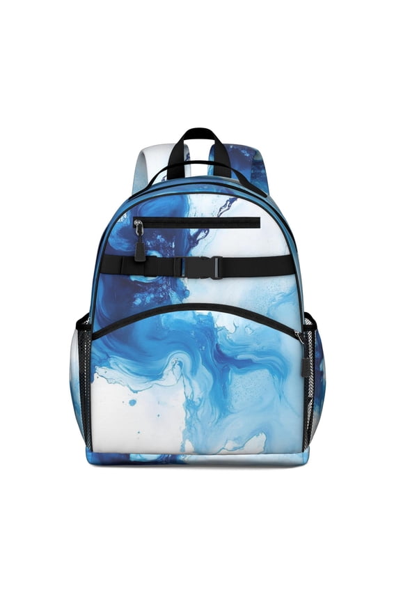 Blue White Marble Pattern Backpack for School,Cute School Bag,Schoolbag with Adjustable Shoulder Straps & Padded Back,15.25"x11.5"x5.25"