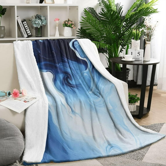 Blue White Marble Pattern Blanket,Comfortable Soft Flannel Throw Blanket,All Season,Warm Lightweight Blankets for Sofa Bed Couch Living Room Chair,50"x60"