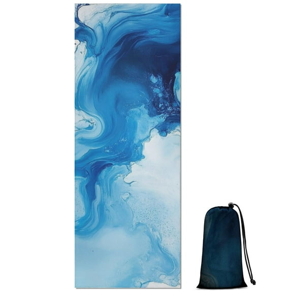 Blue White Marble Pattern Hot Yoga Mat Towel Non Slip for Hot Yoga - Quick-Drying Yoga Mat Cover with 4 Corner Pockets with Travel Bag - Hot Yoga Towel Non Slip 74"x26"