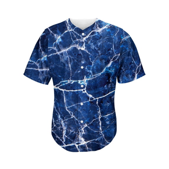 Blue White Marble Print Active Baseball Jersey for Men and Women, MARBLE Button Down Women’s Baseball Team Shirts.