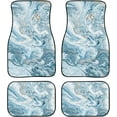 Blue White Marble Print Front and Back Car Floor Mats Heavy Carpet