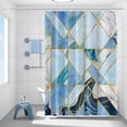 thumbnail image 1 of Blue White Marble Rectangle Pattern Waterproof Fabric Geometrical Shower Curtain for Bathroom Plaid Gold Line Geometry Bath Accessories Decorative Long Bath Curtains with Hooks 72x72 inches, 1 of 6