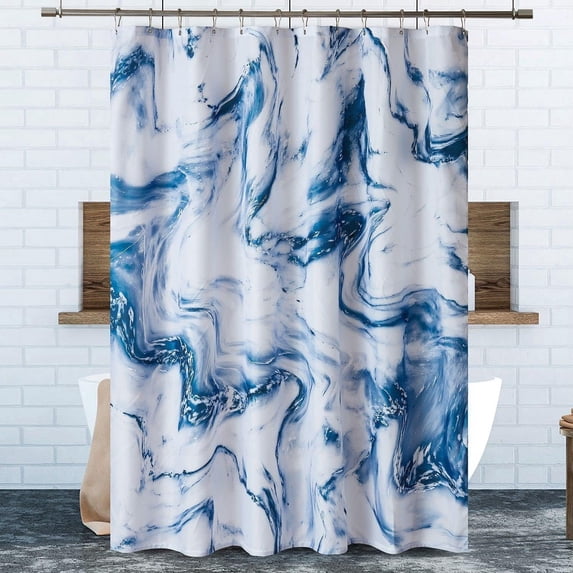 Blue White Marble Shower Curtain, Abstract Marble Shower Curtains for Bathroom Décor, Textured Waterproof Cloth Fabric Shower Curtain Set with 12 Metal Hooks, 72 x 72 Inch