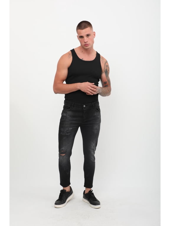 Men's Ripped Skinny Jeans, Black, Size 29