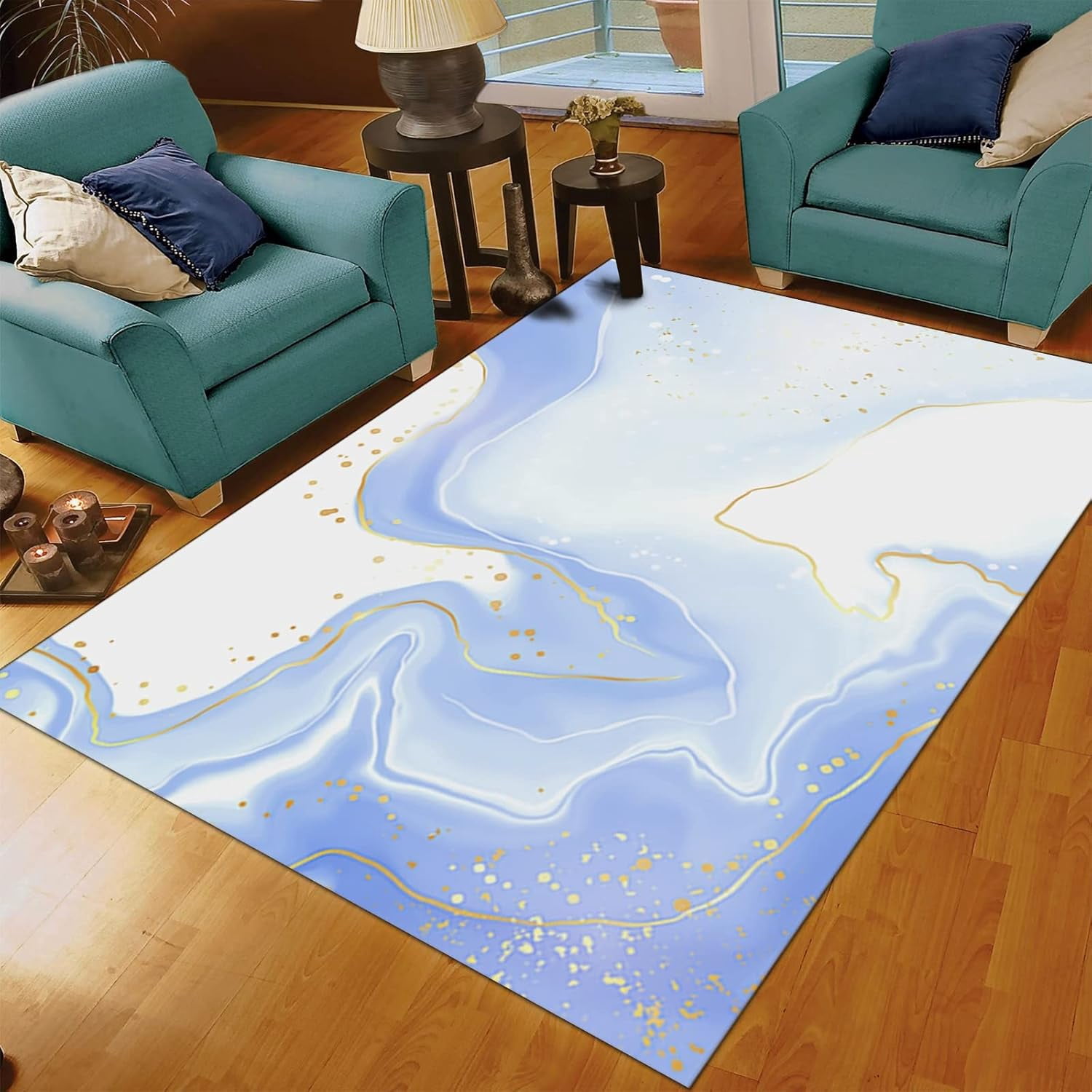 Oil Rug Blue And White Minimalist Oil Painting Rug, Durable And Soft Area ...