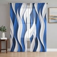thumbnail image 1 of Blue White Moire Sheer Curtains 96 Inch Length 2 Panels Set - Light Filtering Window Treatments, Modern Abstract Art Rod Pocket Semi Curtains for Living Room/Bedroom/Kitchen Décor, 104"W x 96"L, 1 of 7