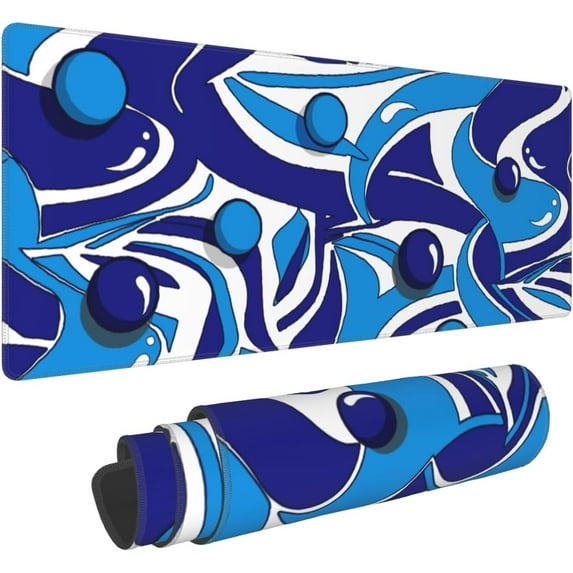Blue and White Mouse Pad 31.5x11.8 XL Geometric Cool Design Style Extended Mousepad Large Keyboard Mouse Mat Desk Pad with Non-Slip Rubber Base Stitched Edges for Home Office Game
