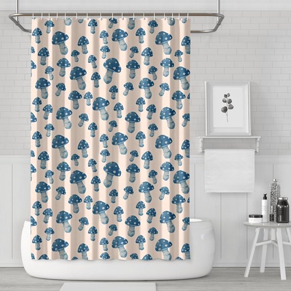 Blue White Mushroom Light Pink Pattern Shower Curtain 72"x72" ,Bathroom Decorative Shower Curtains Set with 12 Hooks,Modern Waterproof Washable Shower Curtain