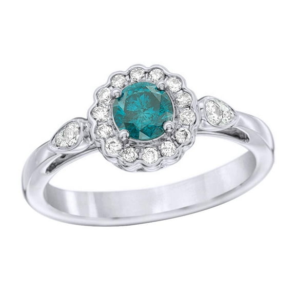 AFFY Blue & White Natural Diamond Frame Engagement Ring in 14K Solid Gold (0.37 cttw)