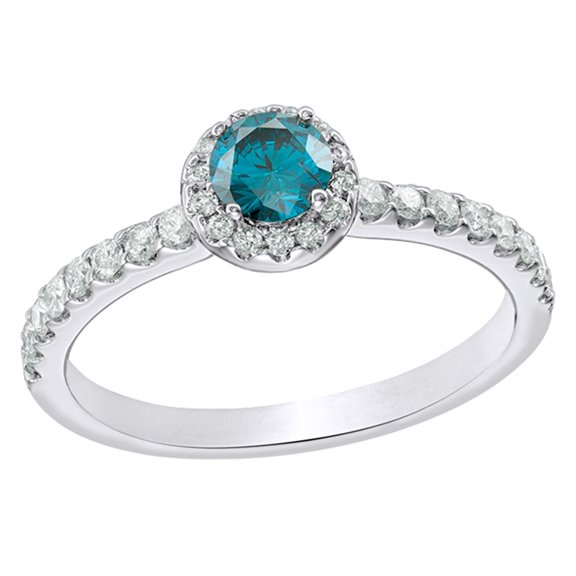 AFFY Blue & White Natural Diamond Frame Engagement Ring in 14k White Gold