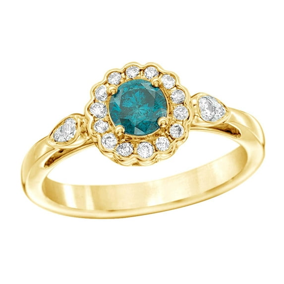 AFFY Blue & White Natural Diamond Frame Engagement Ring in 14k Yellow Gold (0.37 cttw)