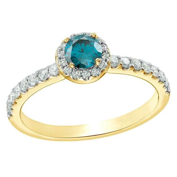 AFFY Blue & White Natural Diamond Frame Engagement Ring in 14k Yellow Gold