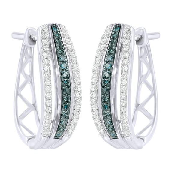 AFFY Blue & White Natural Diamond Hoop Earrings in 10k White Gold (0.25 Cttw )